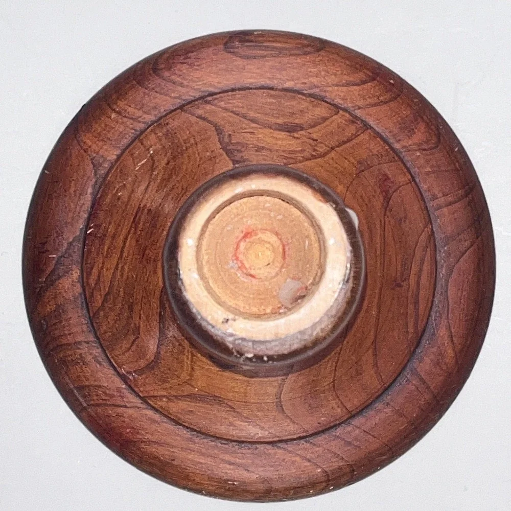 Vtg‎ Cherry Wood Candlestick Holder Signed Woodcraftery Heirloom Turned 3